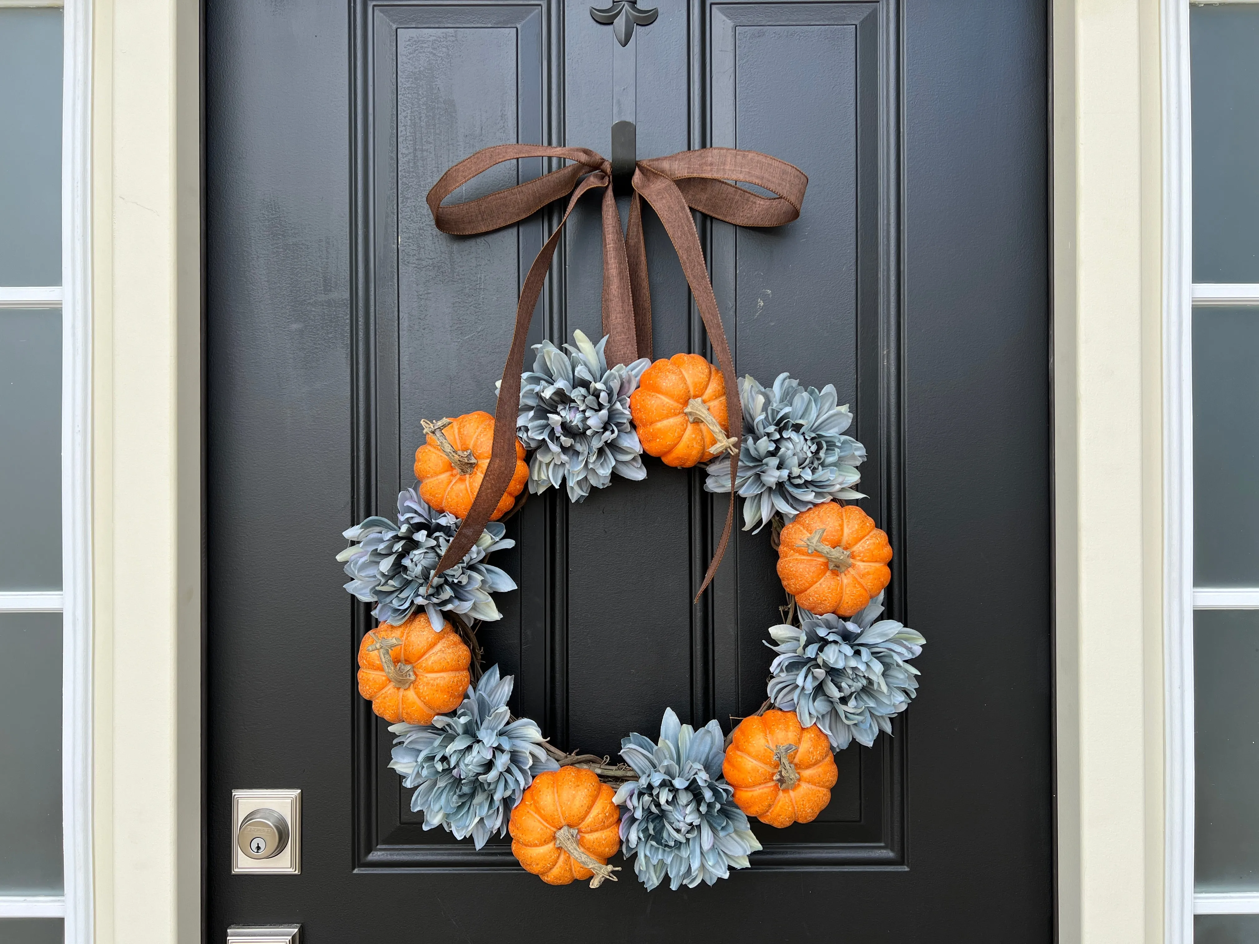 Classic Autumnal Orange Pumpkin and Dahlia Wreath