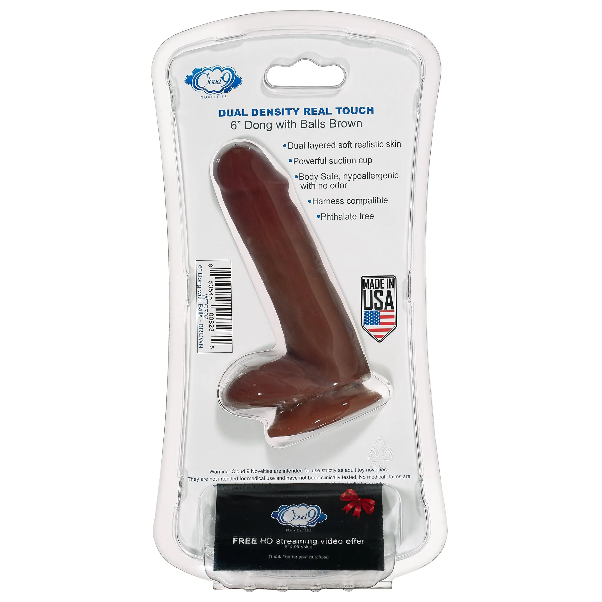 Cloud 9 Dual Density Real Touch 6in With Balls Brown