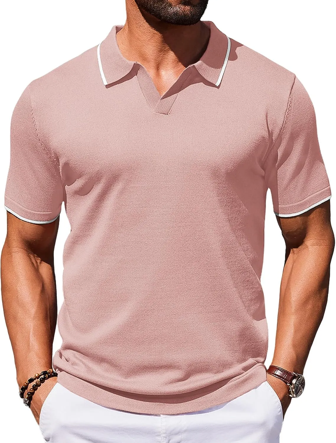 COOFANDY Mens Polo Shirts Short Sleeve Casual Knit Polo Shirt Vintage Golf T Shirts Old Money Tops