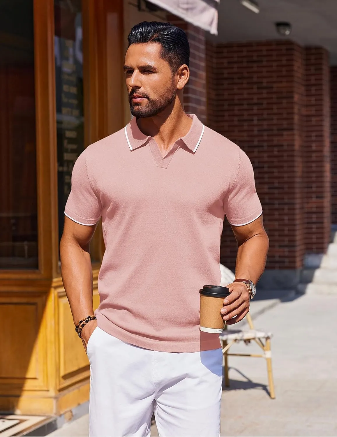 COOFANDY Mens Polo Shirts Short Sleeve Casual Knit Polo Shirt Vintage Golf T Shirts Old Money Tops