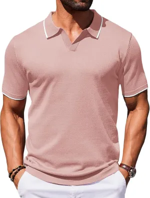 COOFANDY Mens Polo Shirts Short Sleeve Casual Knit Polo Shirt Vintage Golf T Shirts Old Money Tops