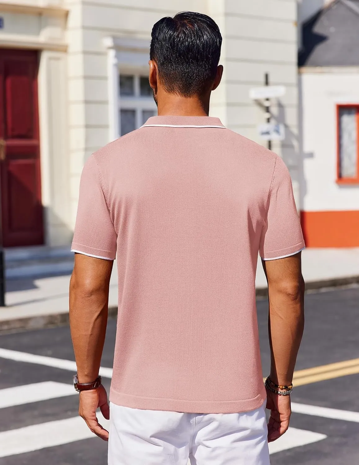 COOFANDY Mens Polo Shirts Short Sleeve Casual Knit Polo Shirt Vintage Golf T Shirts Old Money Tops