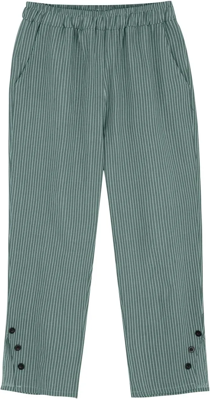 Cotton Linen Pants for Women Elastic High Waist Straight Leg Loose Comfy Summer Casual Slacks Trousers with Pockets