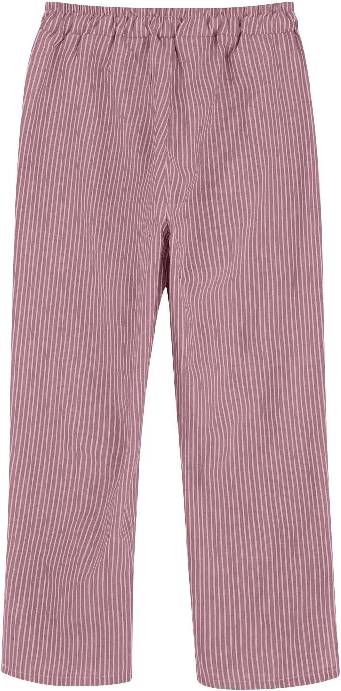 Cotton Linen Pants for Women Elastic High Waist Straight Leg Loose Comfy Summer Casual Slacks Trousers with Pockets