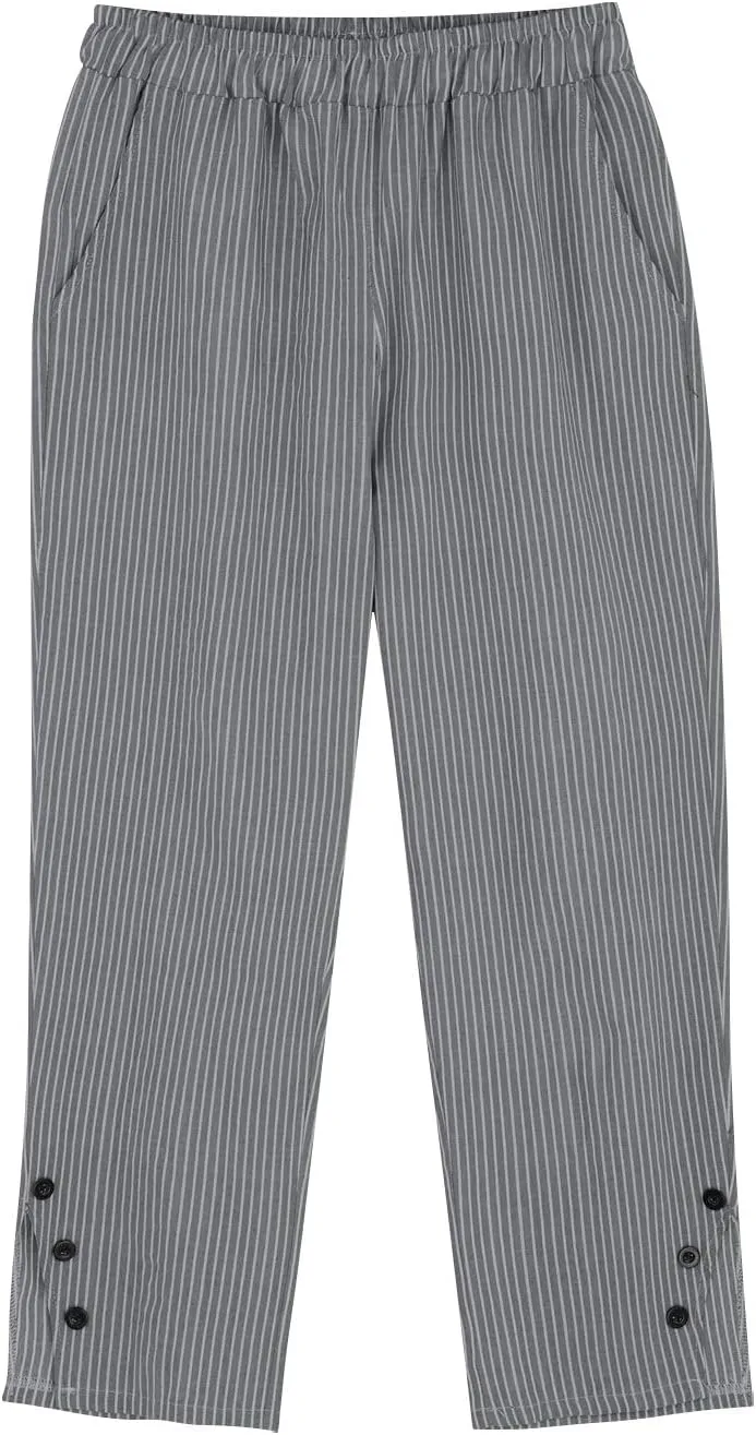 Cotton Linen Pants for Women Elastic High Waist Straight Leg Loose Comfy Summer Casual Slacks Trousers with Pockets