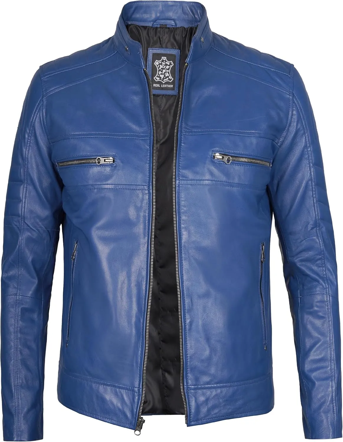 Decrum Leather Jacket Men - Cafe Racer Style Fashion Real Lambskin Leather Jacket For Men