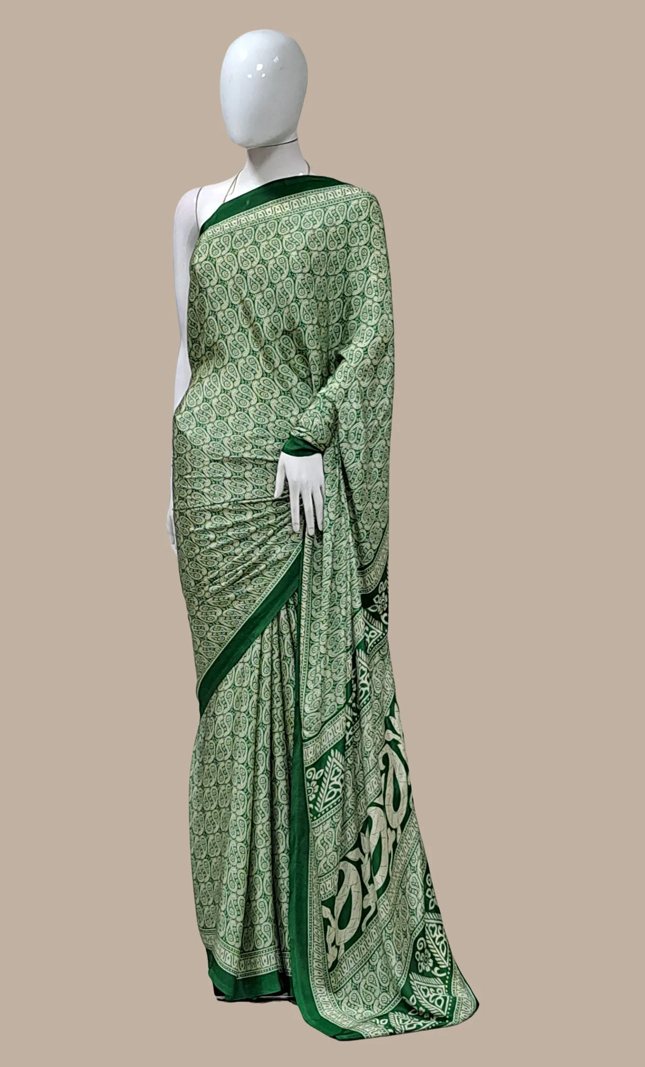 Deep Green Printed Sari