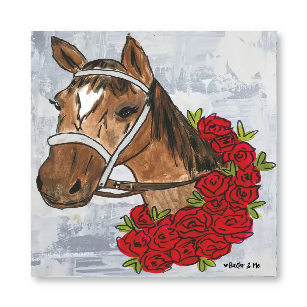Derby Horse with Roses Wrapped Canvas