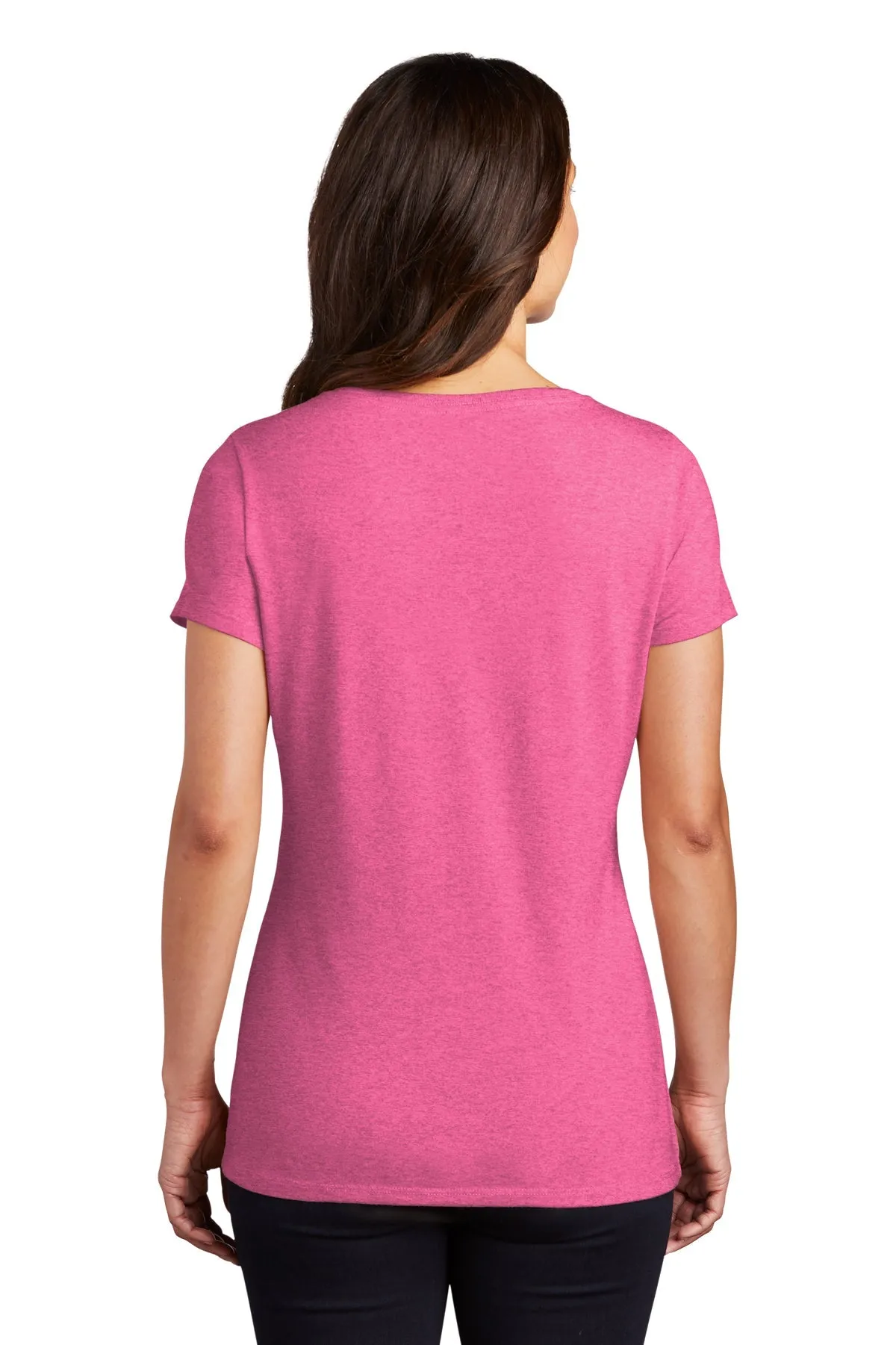 District Made Ladies Perfect Tri V-Neck Tee's, Fuchsia Frost