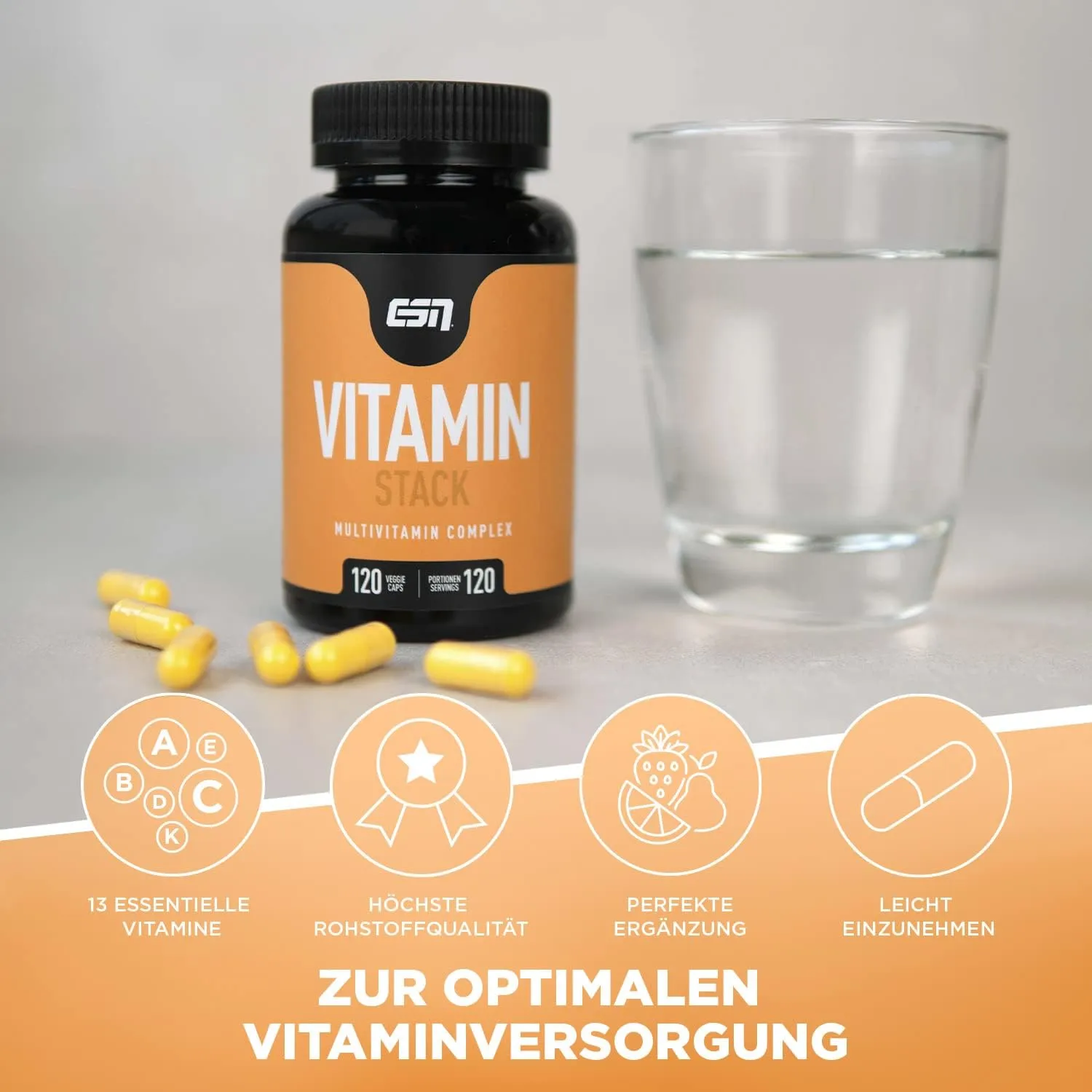 ESN Premium Vitamin Stack - 120 Capsules | Comprehensive Multivitamin Supplement | Essential Vitamins A to K | Made in Germany