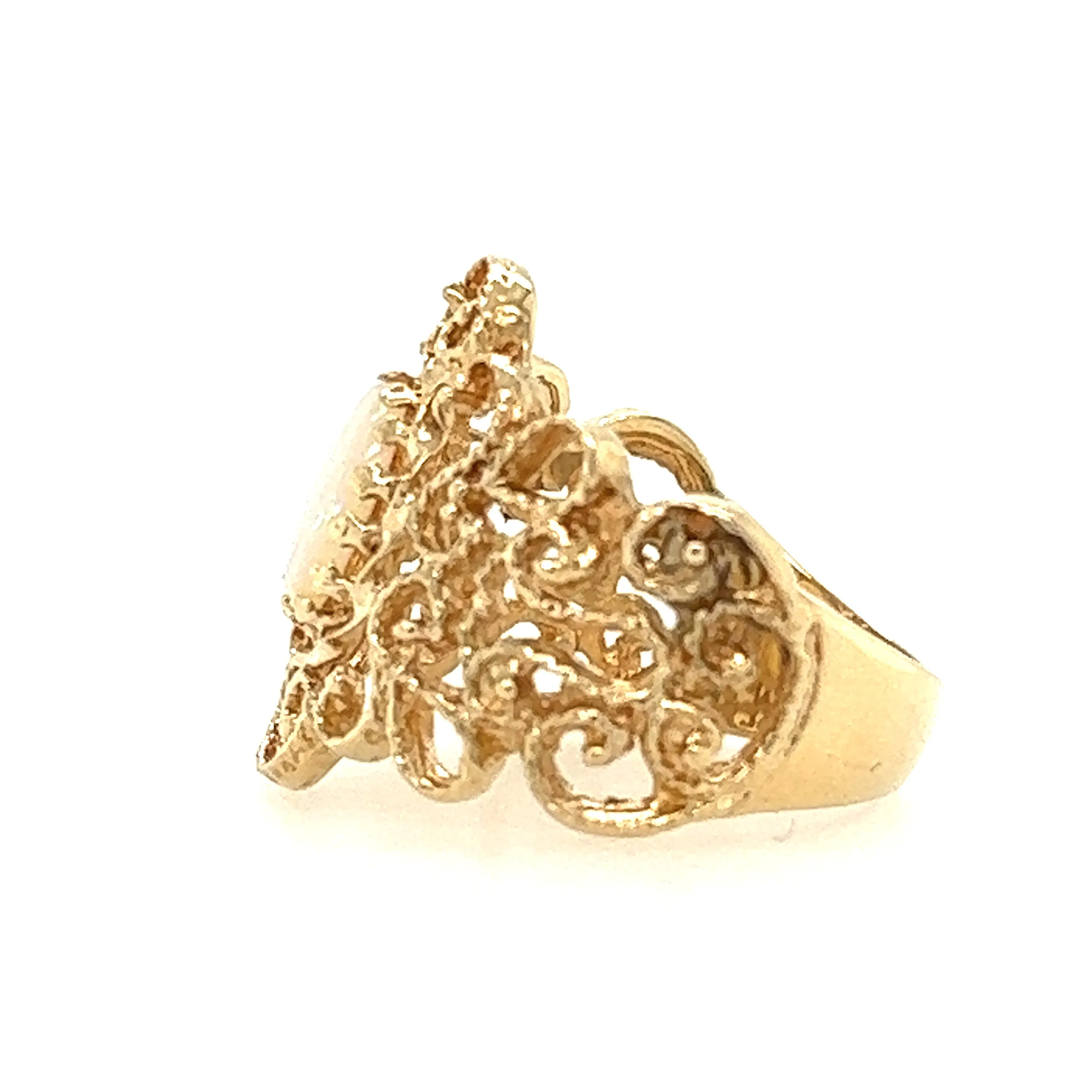 Estate Floral Themed Wide Yellow Gold Opal Ring