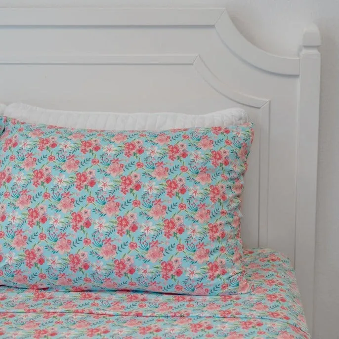 Fitted Sheet Twin - Aqua Floral
