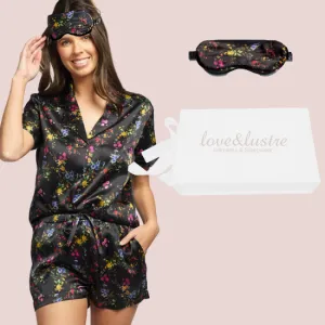 Gift Set - Silk Shorty PJ Set   Silk Sleep Mask - Midnight Garden
