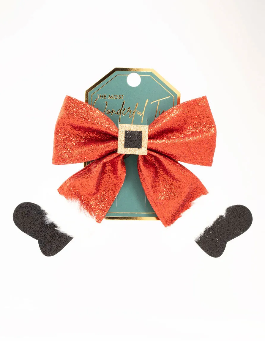 Glittery Santa Fabric Bow Clip