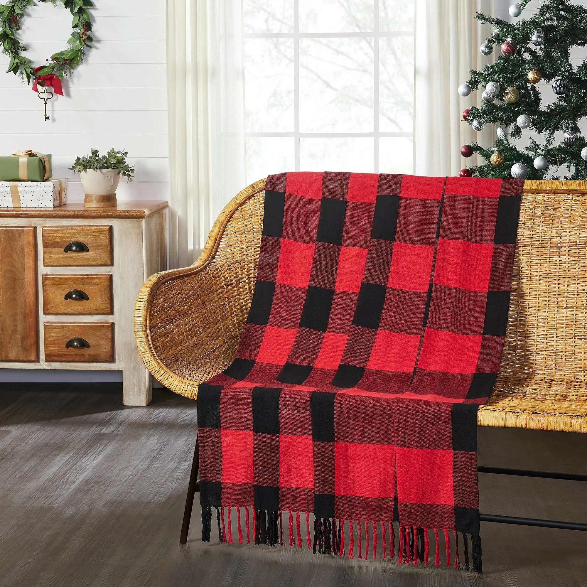 Harper Plaid Green White Runner Fringed