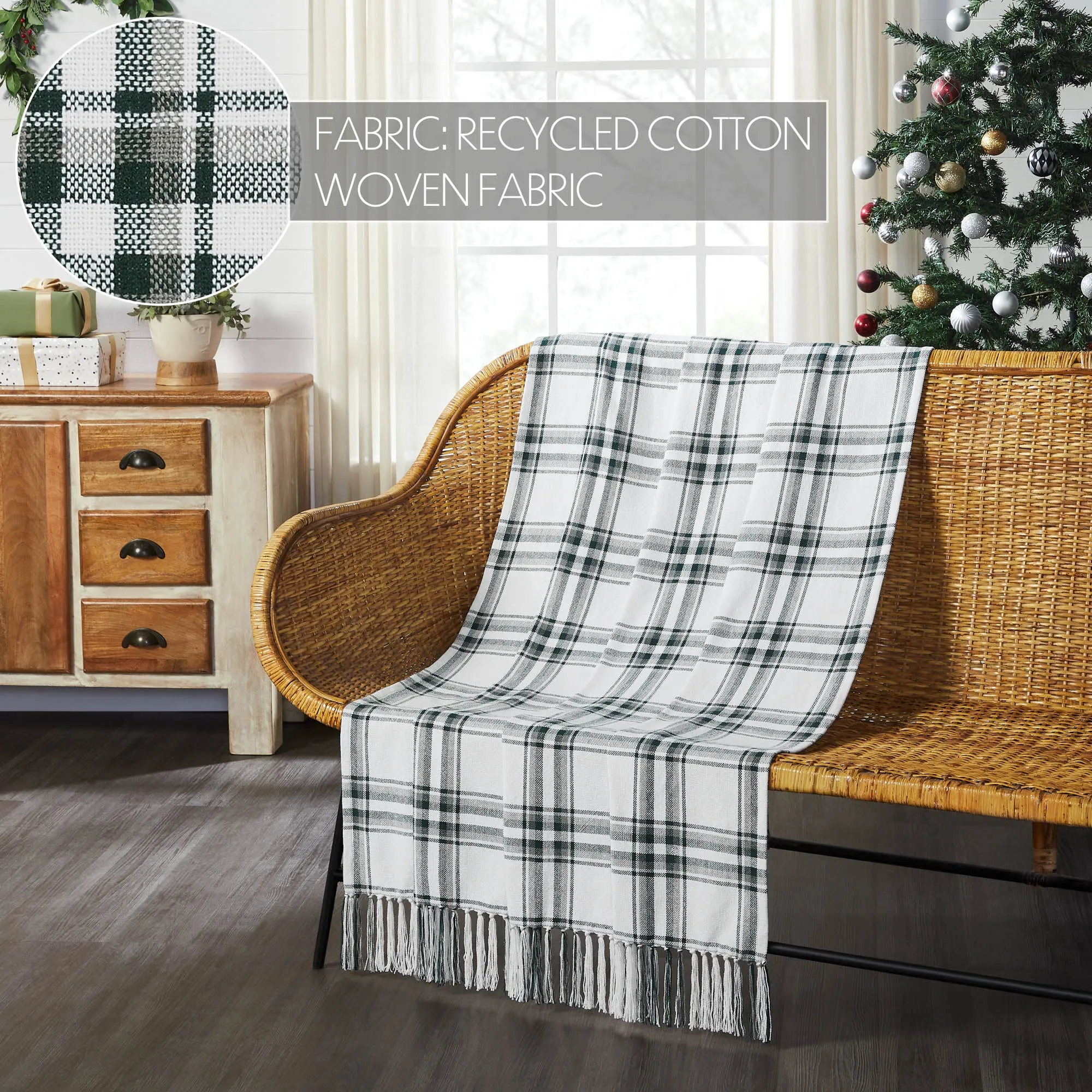 Harper Plaid Green White Runner Fringed