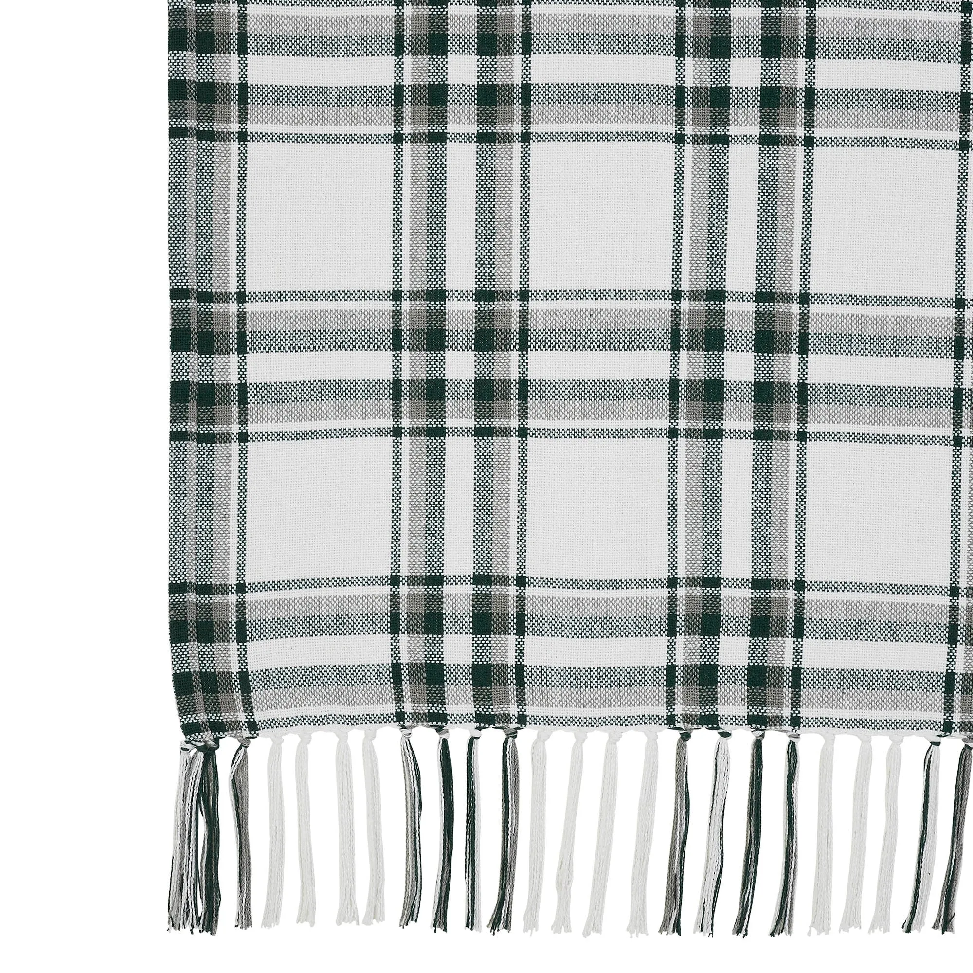 Harper Plaid Green White Runner Fringed