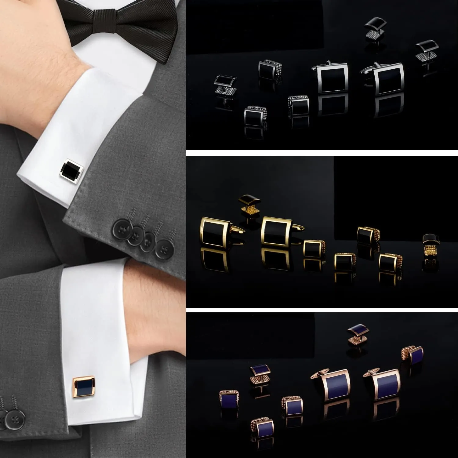HAWSON Cufflinks and Studs for Men with Gift Box, Gold or Silver Tone Cuff Links, Mens Jewelry or Accessories for Wedding Business Anniversary Birthday