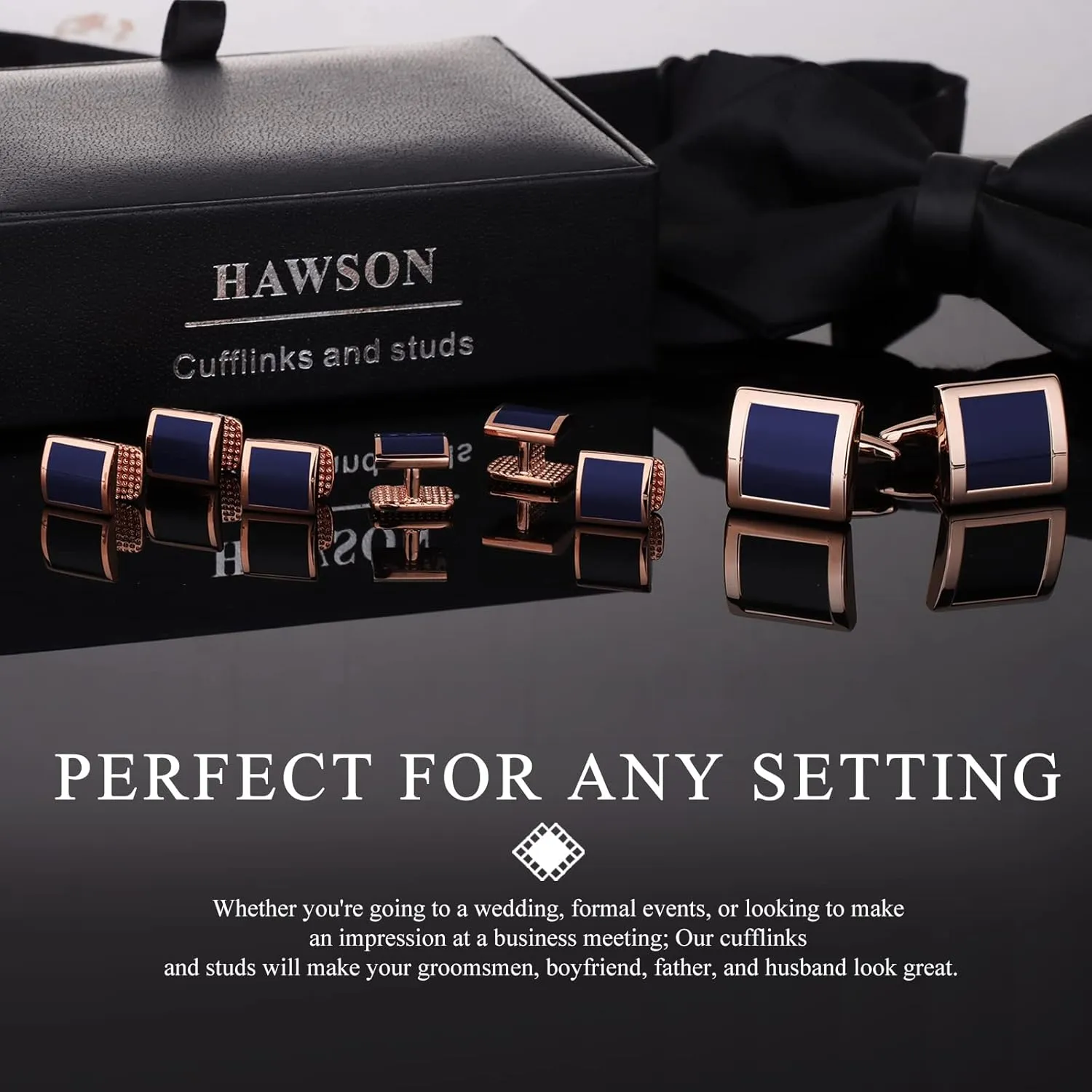 HAWSON Cufflinks and Studs for Men with Gift Box, Gold or Silver Tone Cuff Links, Mens Jewelry or Accessories for Wedding Business Anniversary Birthday
