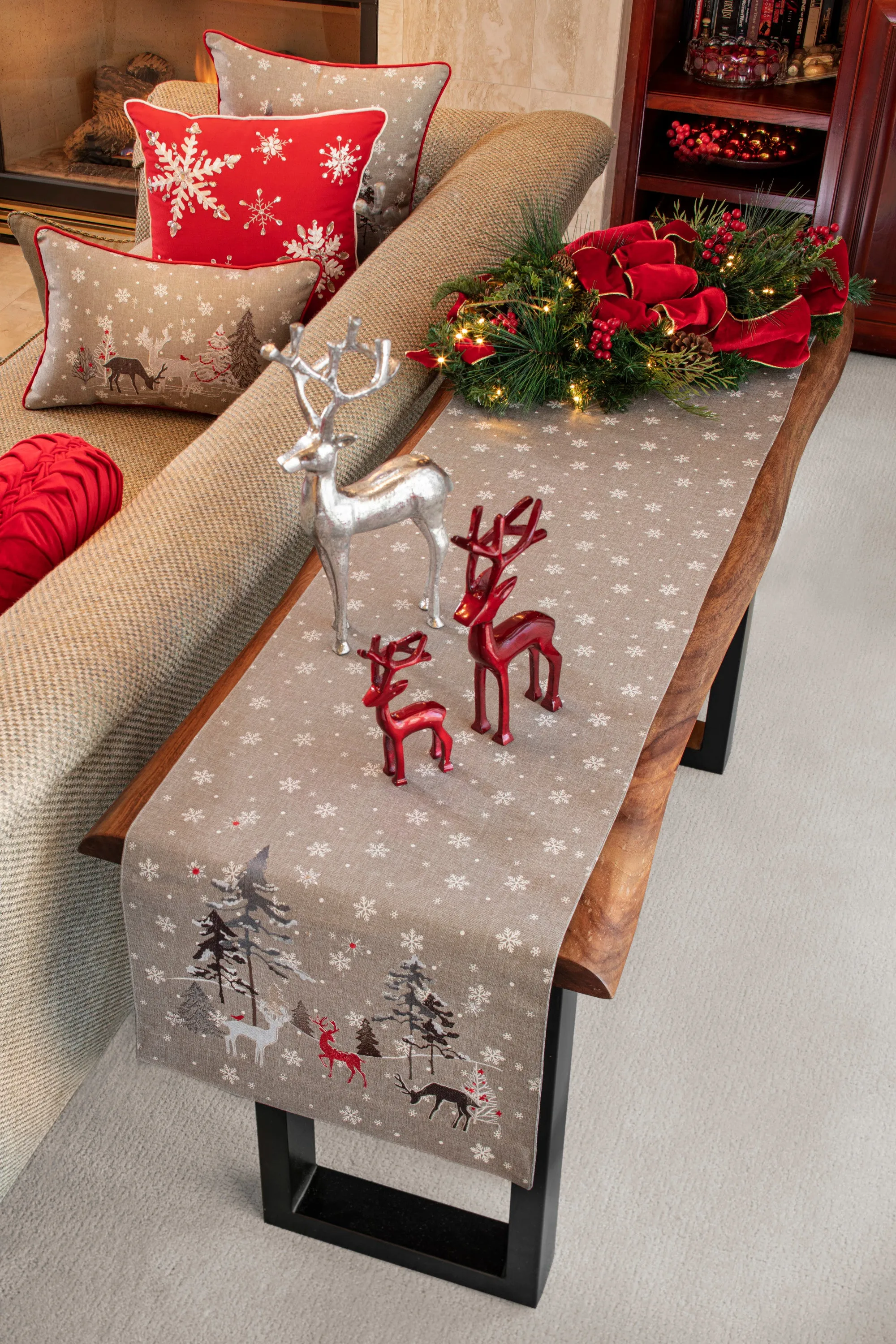 Indoor White Christmas Grey Rectangular Throw Pillow