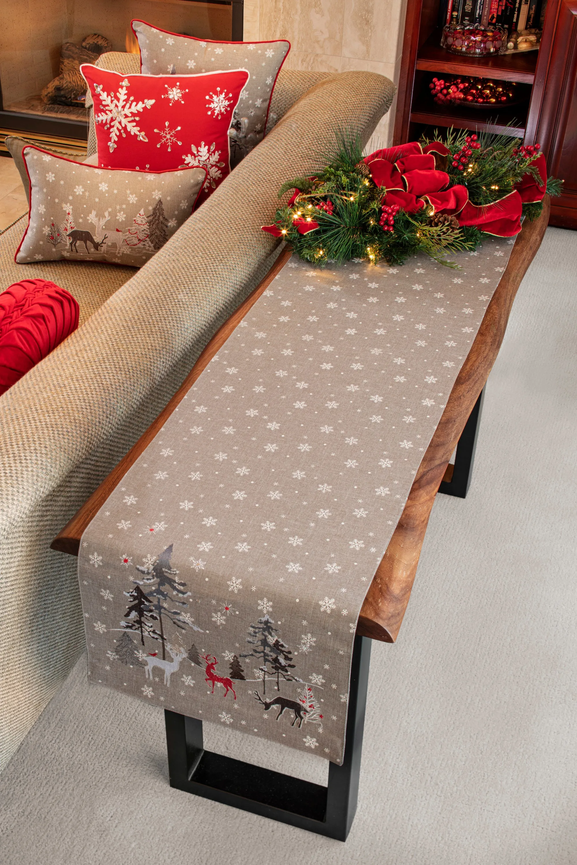 Indoor White Christmas Grey Rectangular Throw Pillow