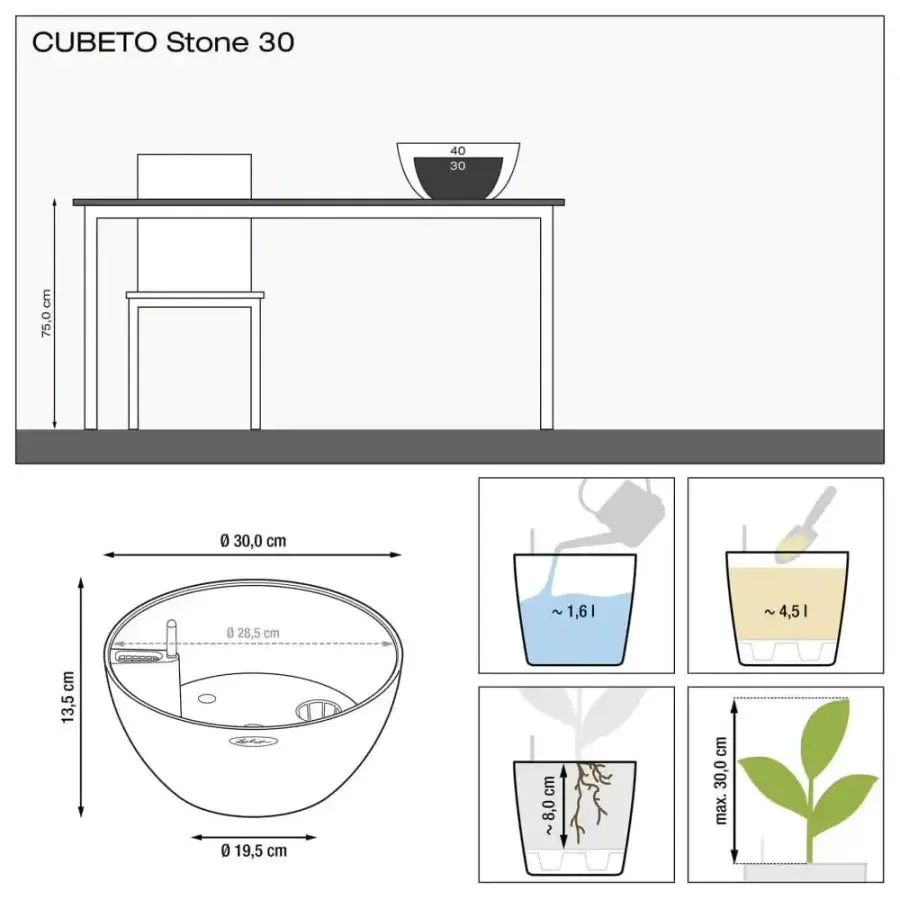 Lechuza CUBETO Stone 30 Bowl