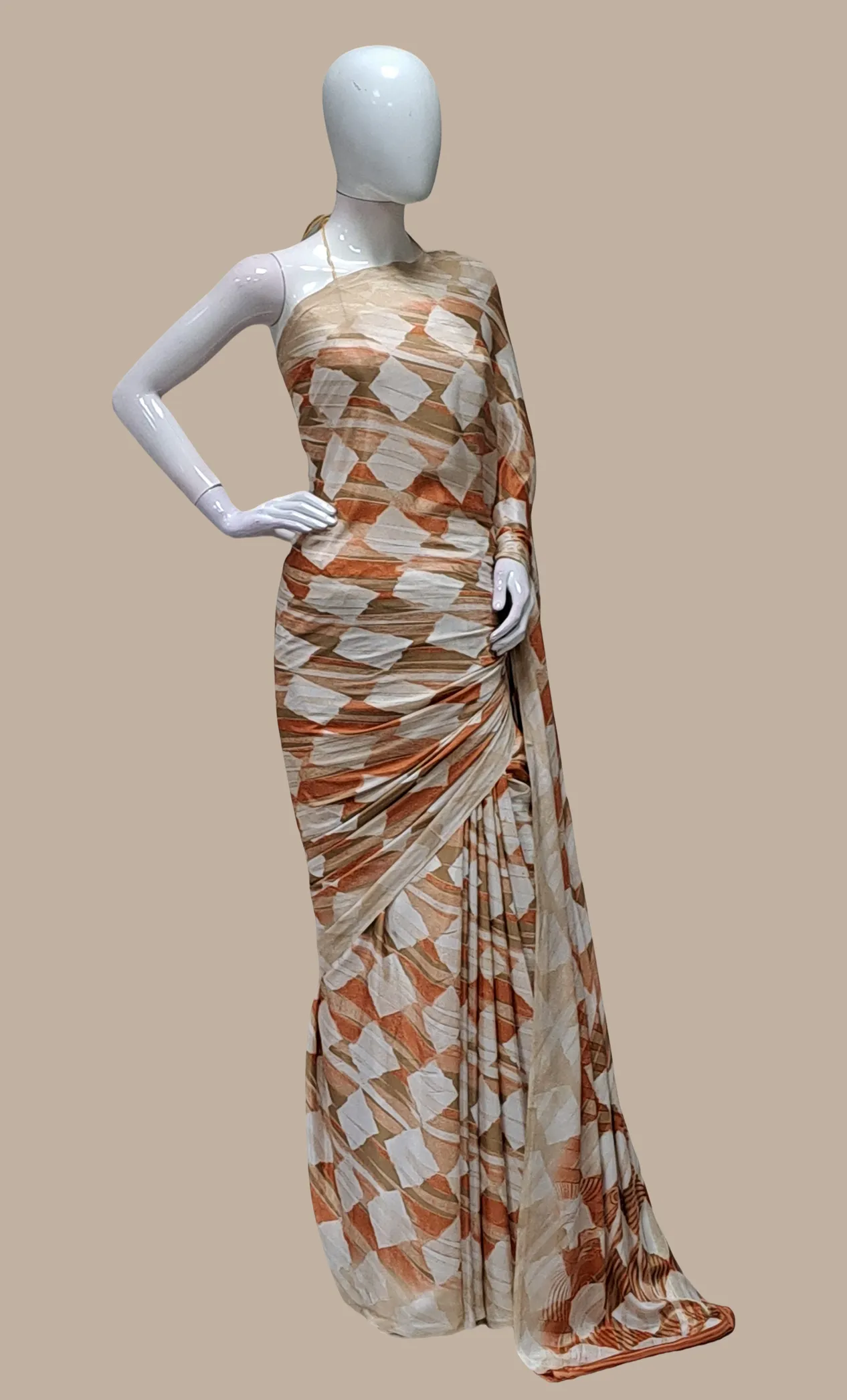 Light Rust Printed Sari