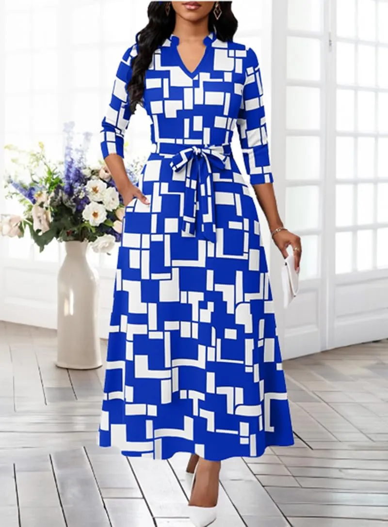 Maxi Dresses for Women Semi Formal Long Dress 3/4 Sleeve Casual A-line Church Dresses with Pockets