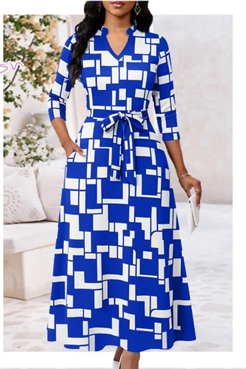 Maxi Dresses for Women Semi Formal Long Dress 3/4 Sleeve Casual A-line Church Dresses with Pockets