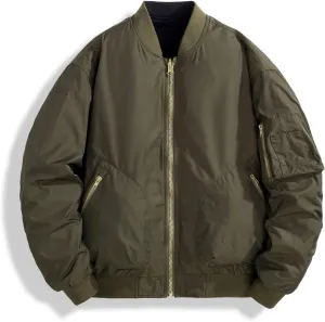 Men's Bomber Jacket Double Sided Coat Lightweight Casual Spring Fall Windbreaker Zip Up Coat with Pocket