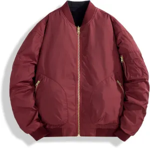 Men's Bomber Jacket Double Sided Coat Lightweight Casual Spring Fall Windbreaker Zip Up Coat with Pocket