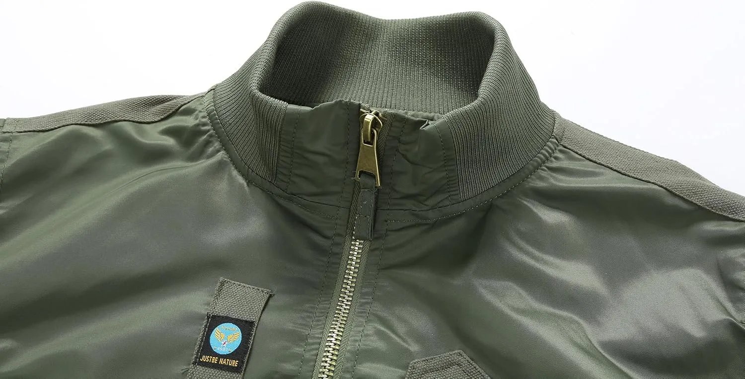 Men's Bomber Jacket Military Jacket Casual Spring Fall Winter Windbreaker Zip Up Coat with Pockets
