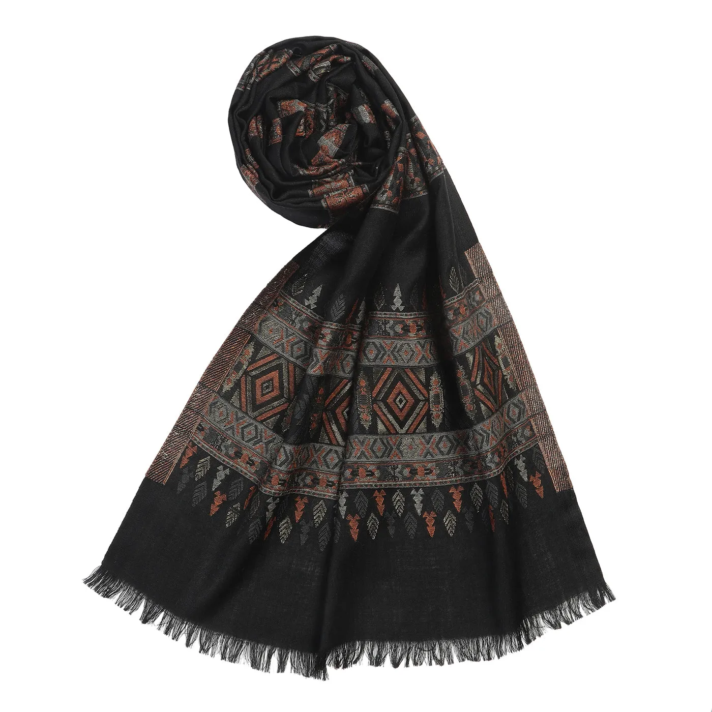 Milan Black Wool Lurex Jacquard Muffler