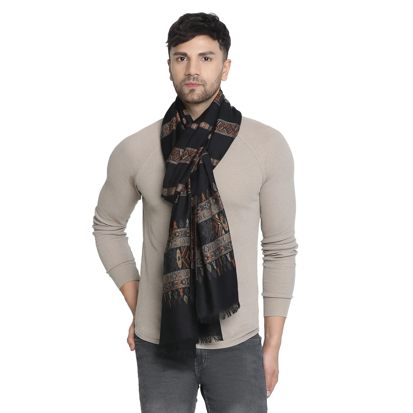 Milan Black Wool Lurex Jacquard Muffler