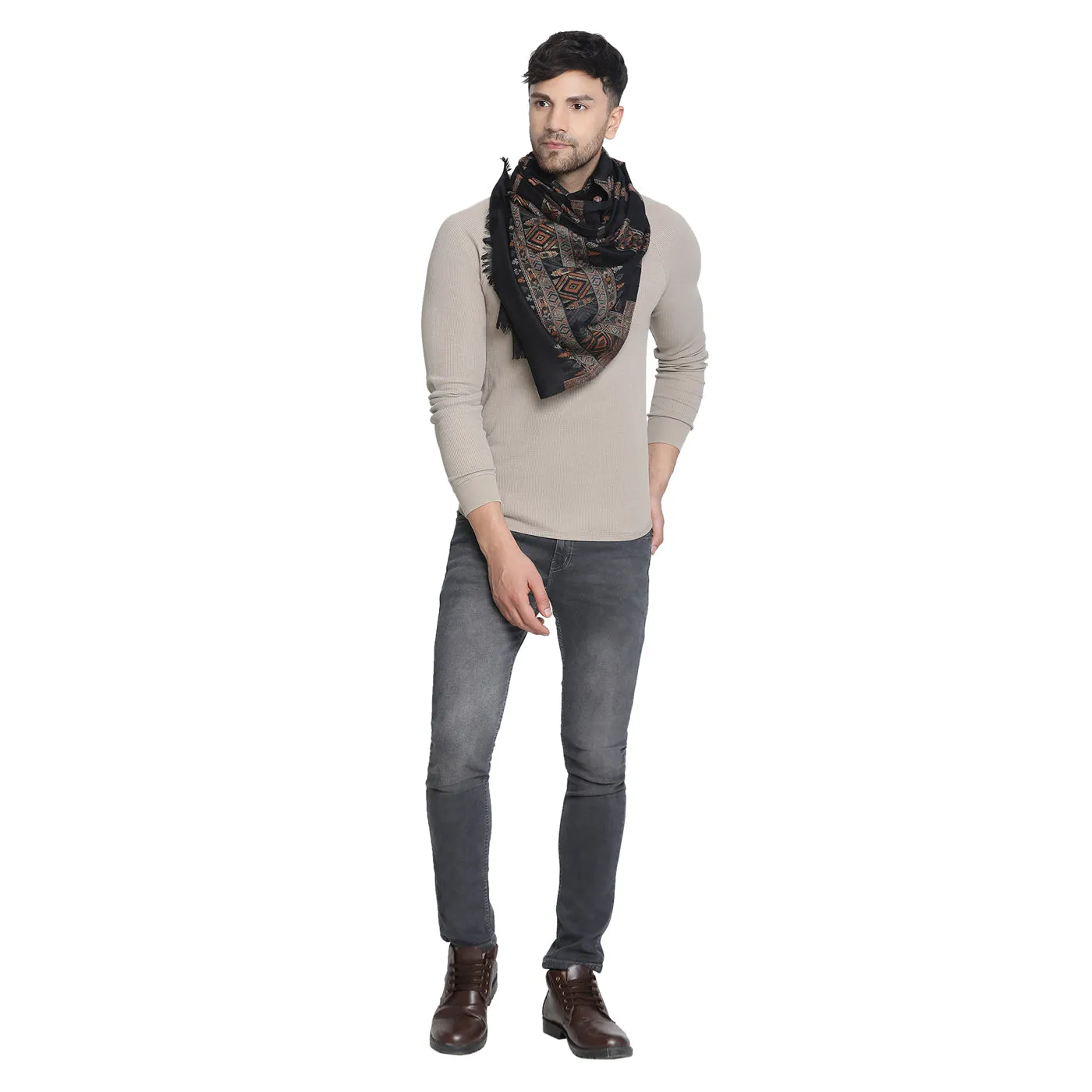 Milan Black Wool Lurex Jacquard Muffler
