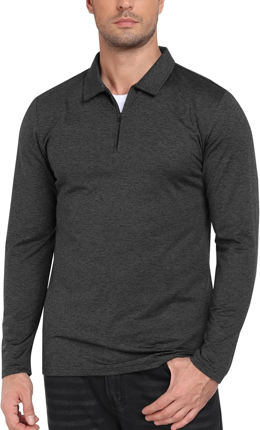 MoFiz Lightweight Men's Long Sleeve Polo Shirts Quarter Zipper Pullover Men's Polo Shirts