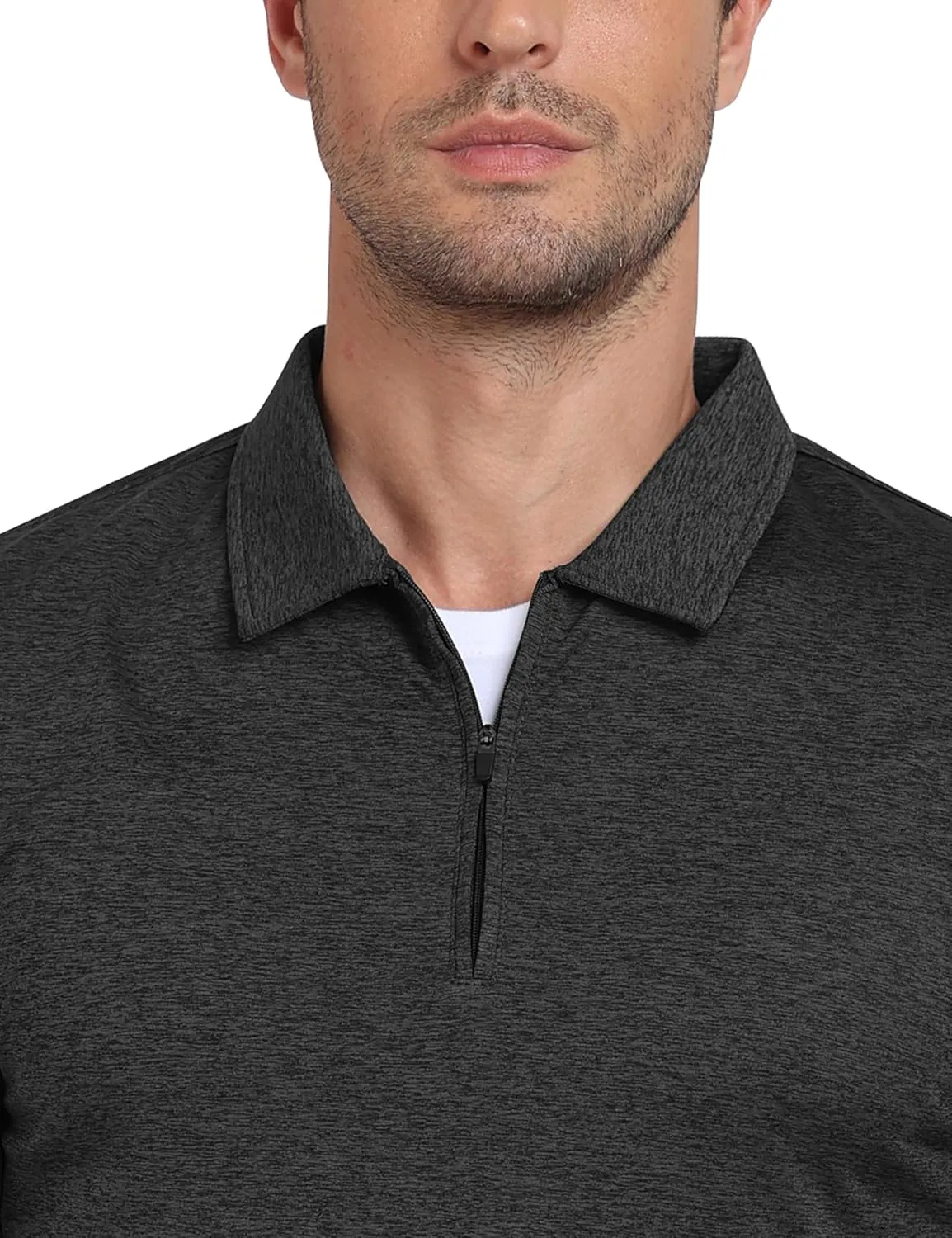 MoFiz Lightweight Men's Long Sleeve Polo Shirts Quarter Zipper Pullover Men's Polo Shirts