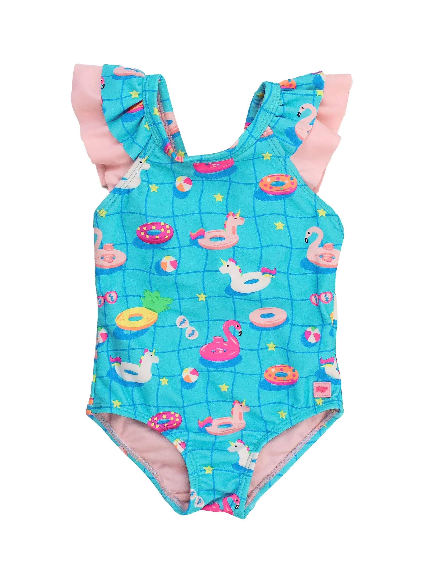Neon Pool Party Ruffle V-Back One Piece Swimsuit