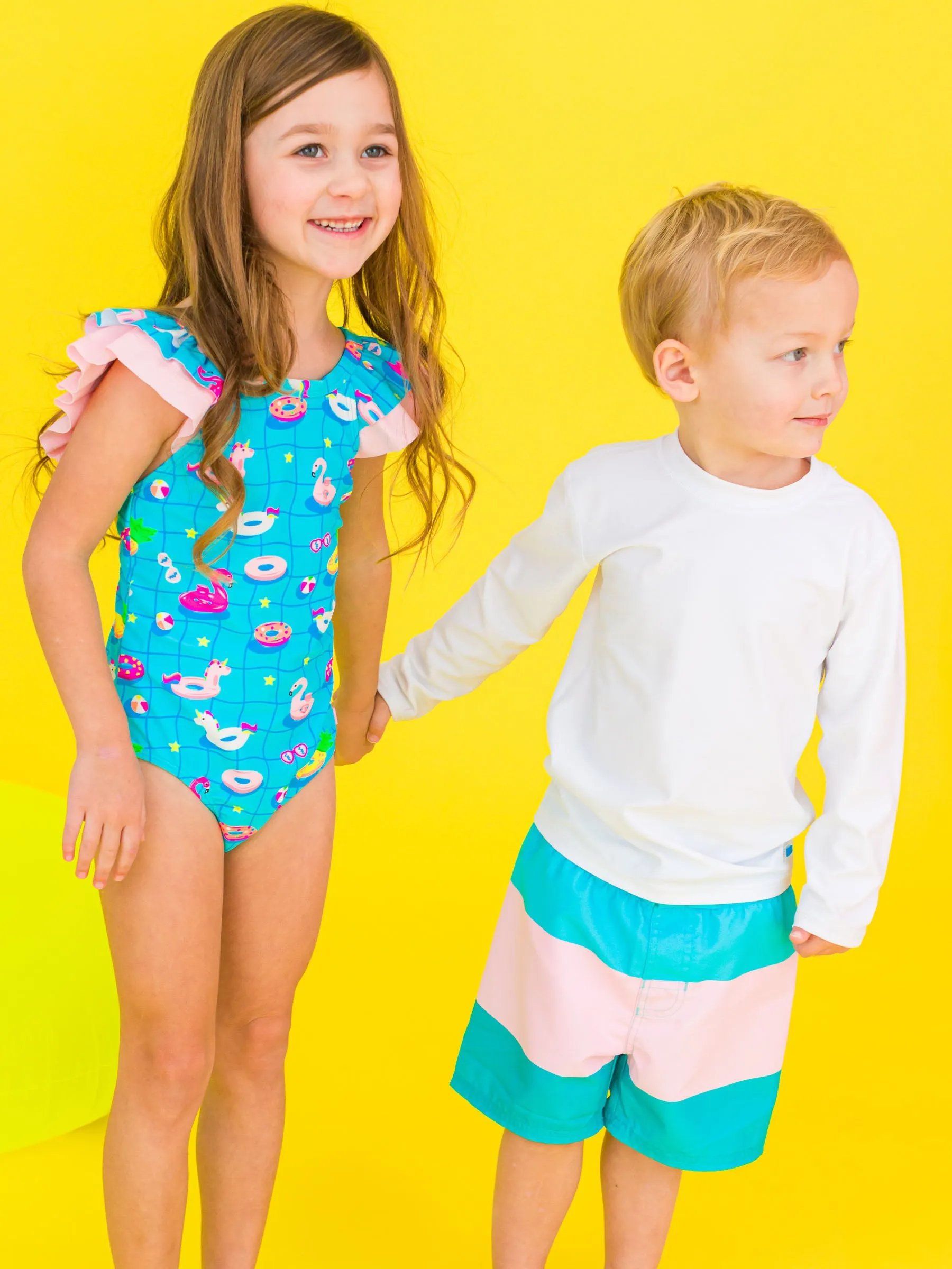 Neon Pool Party Ruffle V-Back One Piece Swimsuit
