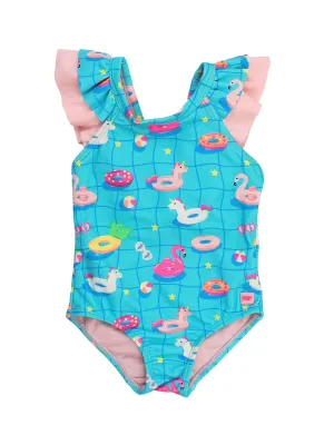 Neon Pool Party Ruffle V-Back One Piece Swimsuit