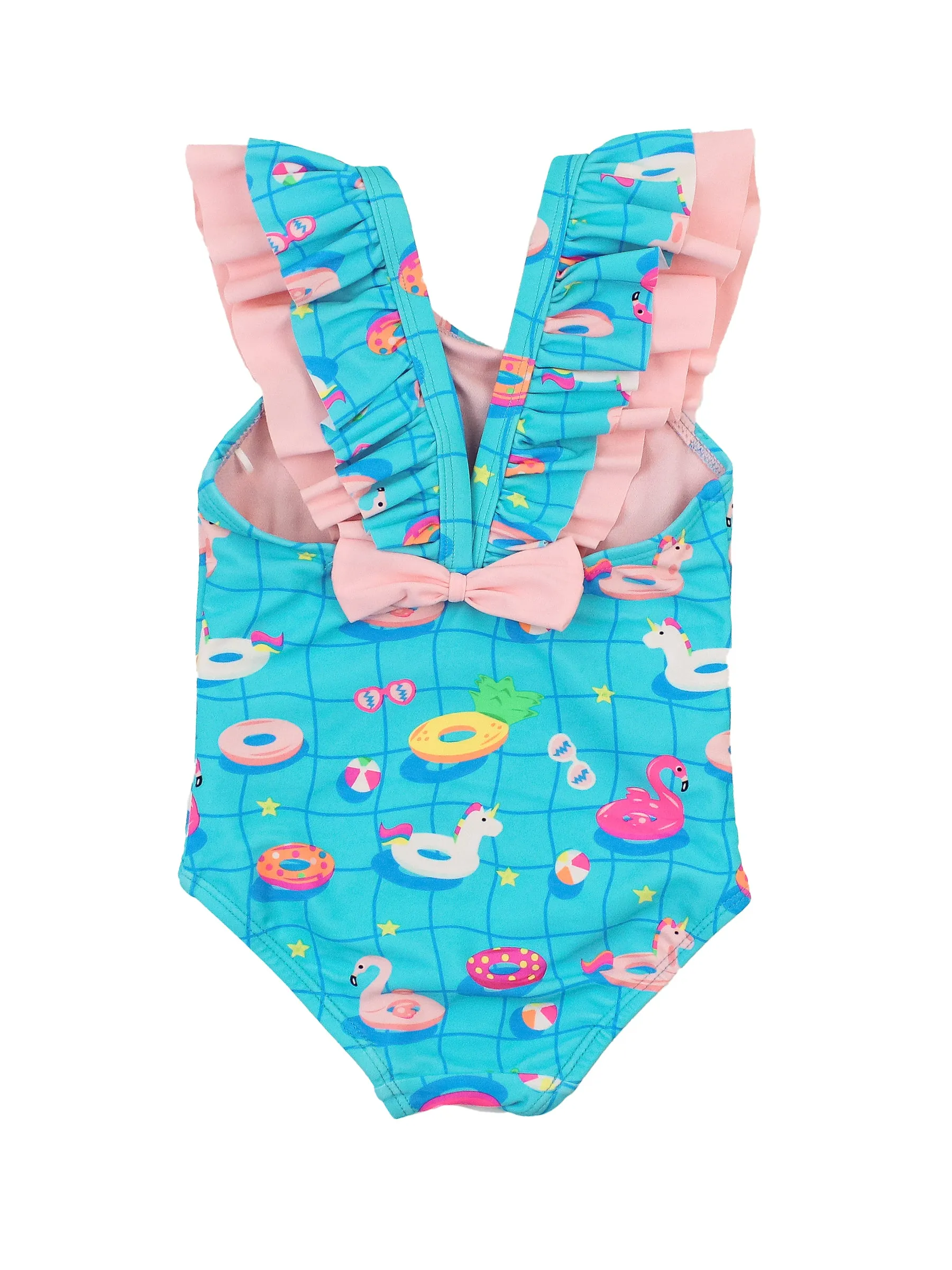 Neon Pool Party Ruffle V-Back One Piece Swimsuit