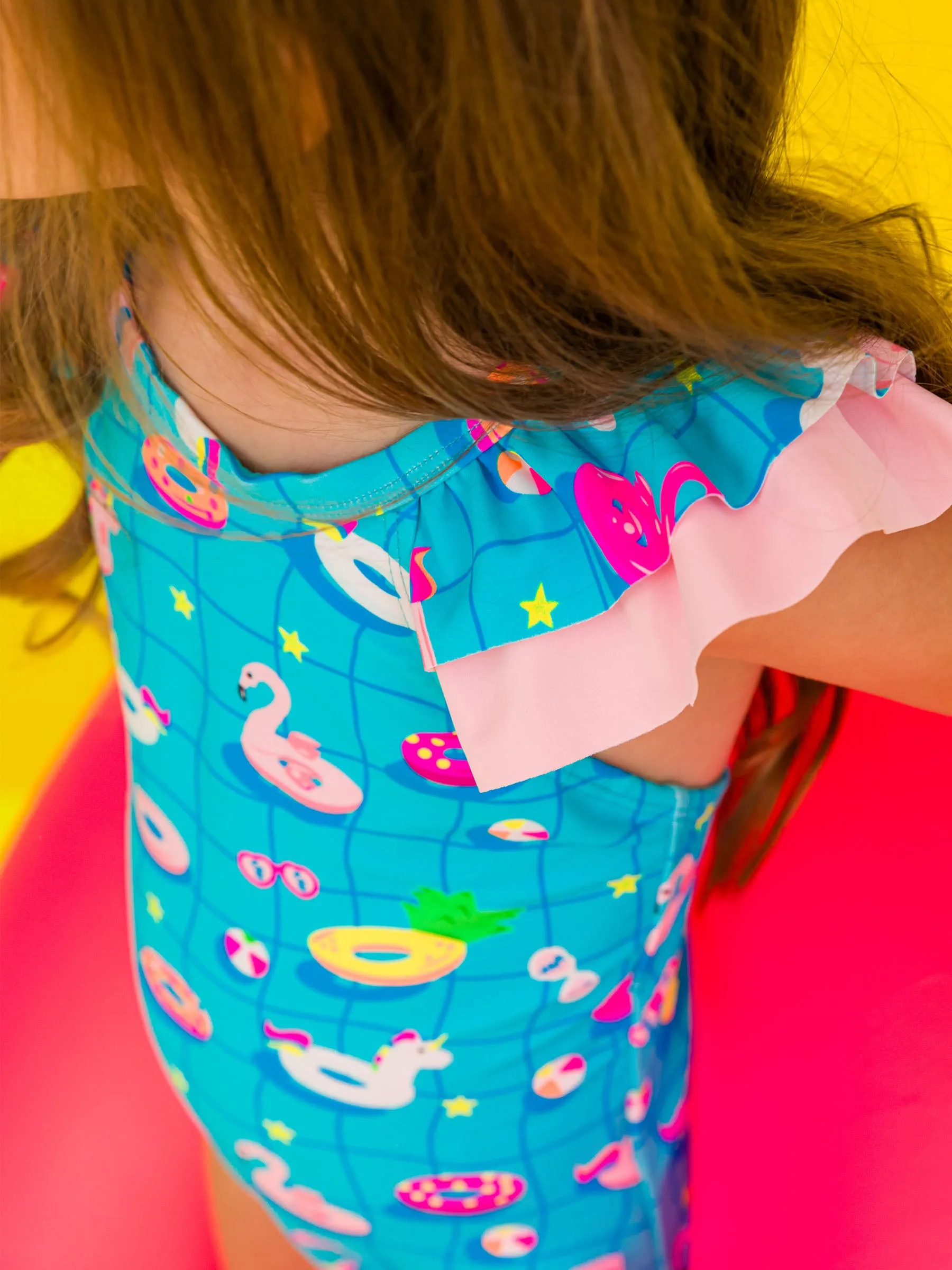 Neon Pool Party Ruffle V-Back One Piece Swimsuit