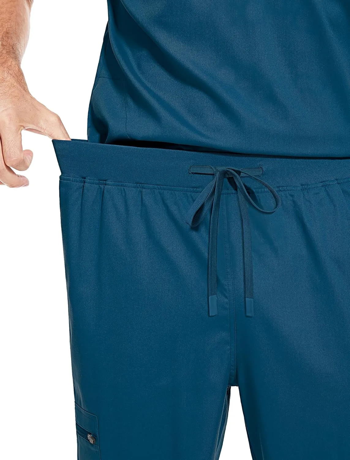 niaahinn Men Scrub Set-Stretch V-Neck Scrub Top & Jogger Pant with 9 Pockets, Yoga Waistband, Anti-Wrinkle Scrubs for Men