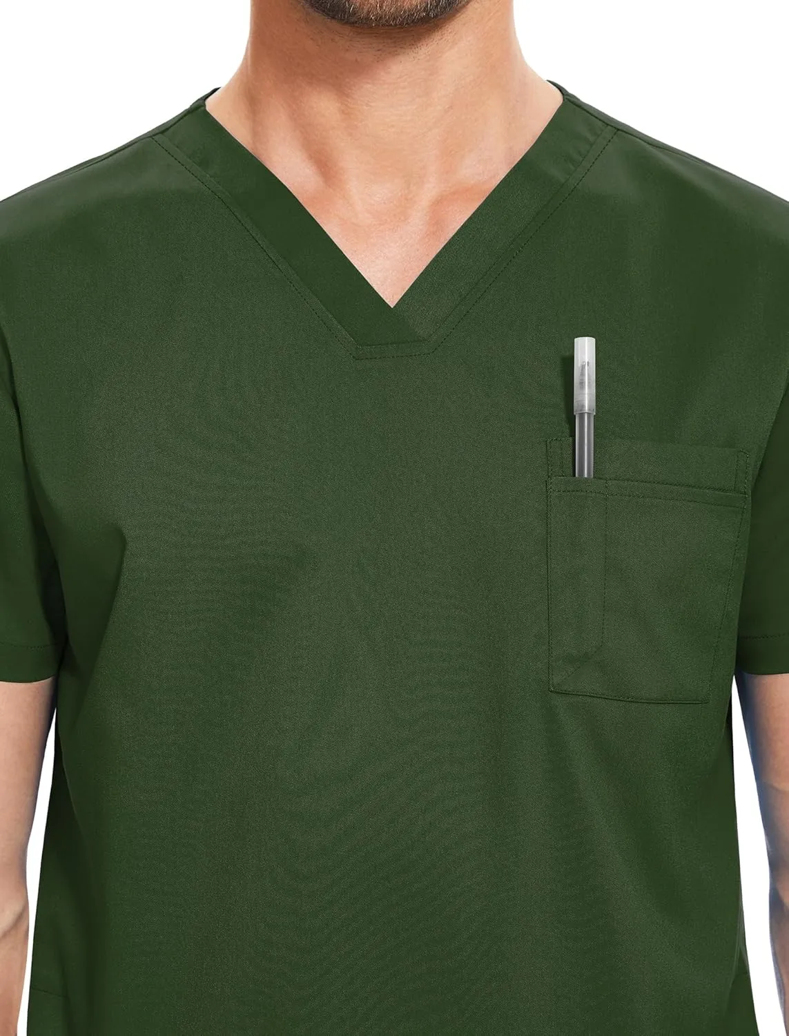 niaahinn Men Scrub Set-Stretch V-Neck Scrub Top & Jogger Pant with 9 Pockets, Yoga Waistband, Anti-Wrinkle Scrubs for Men