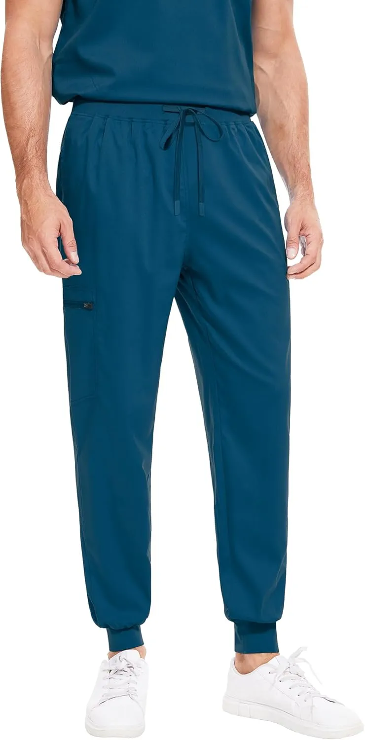 niaahinn Men Scrub Set-Stretch V-Neck Scrub Top & Jogger Pant with 9 Pockets, Yoga Waistband, Anti-Wrinkle Scrubs for Men