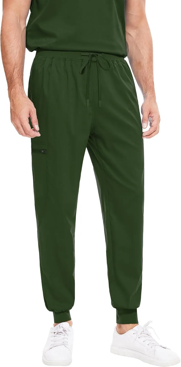 niaahinn Men Scrub Set-Stretch V-Neck Scrub Top & Jogger Pant with 9 Pockets, Yoga Waistband, Anti-Wrinkle Scrubs for Men