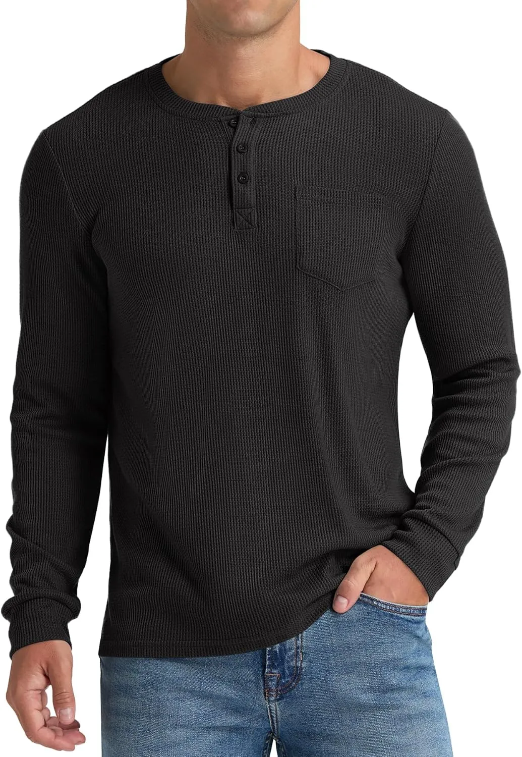 NITAGUT Mens Waffle Henley Shirts Long Sleeve T Shirts Casual T-Shirt with Pocket