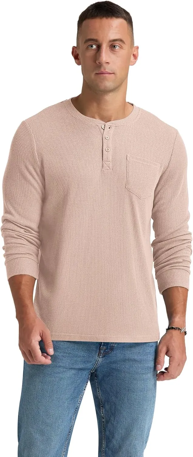 NITAGUT Mens Waffle Henley Shirts Long Sleeve T Shirts Casual T-Shirt with Pocket