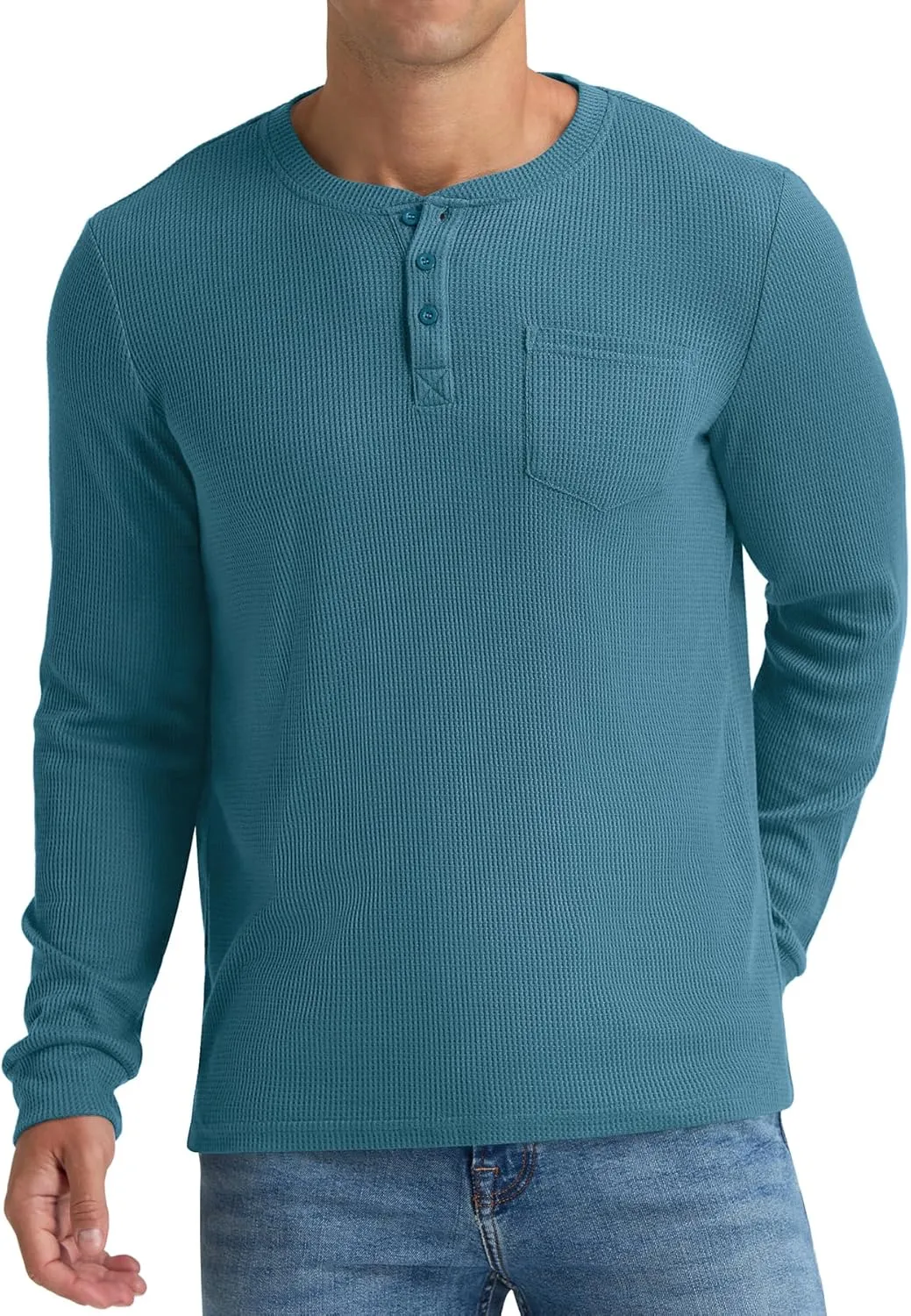 NITAGUT Mens Waffle Henley Shirts Long Sleeve T Shirts Casual T-Shirt with Pocket