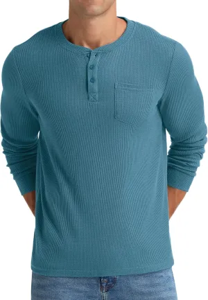 NITAGUT Mens Waffle Henley Shirts Long Sleeve T Shirts Casual T-Shirt with Pocket